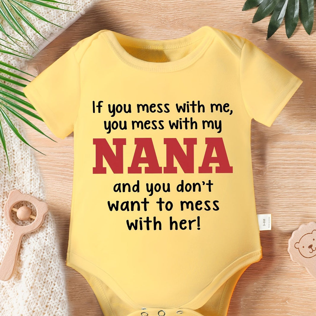 Unisex Infant Letter Print Bodysuit – White Short Sleeve Crew Neck Onesie (Casual, All-Season Indoor & Outdoor Wear)
