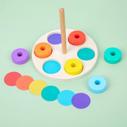 Early Education Wooden Rainbow Ring Color Cognition Toy