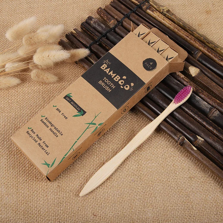 4PCS Charcoal Bamboo Toothbrushes - Extra Soft Natural Bristles for Adults & Kids, Zero Waste Biodegradable Toothbrush