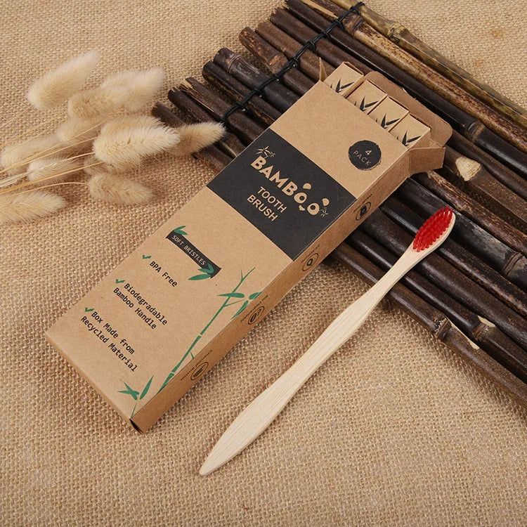 4PCS Charcoal Bamboo Toothbrushes - Extra Soft Natural Bristles for Adults & Kids, Zero Waste Biodegradable Toothbrush