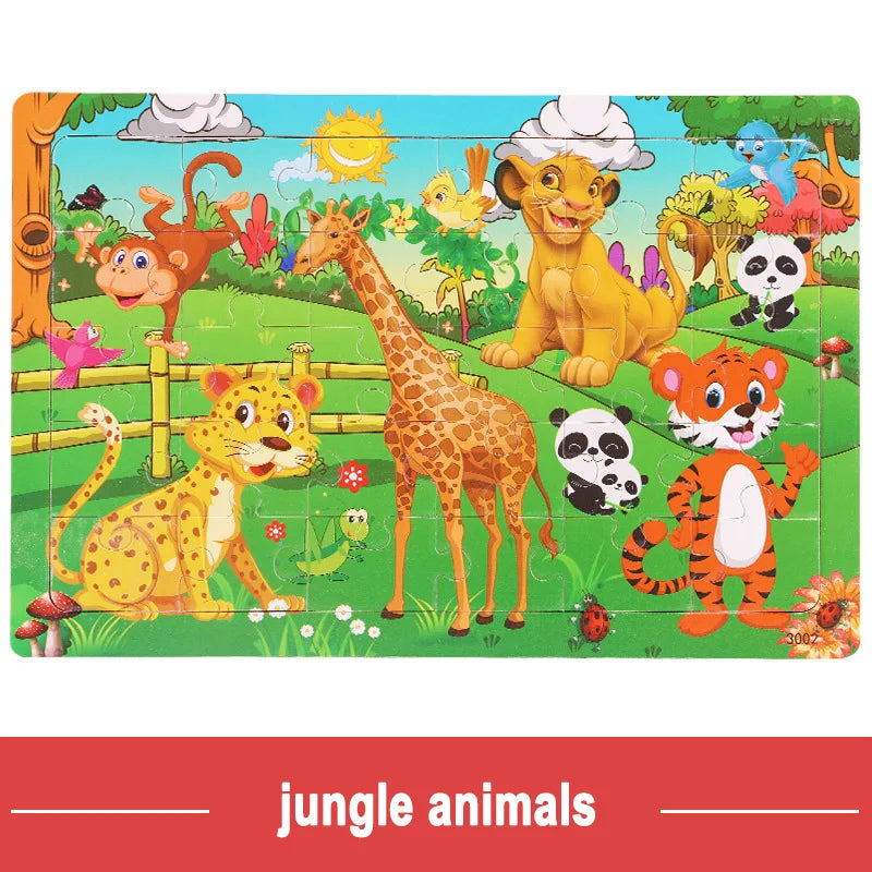 Logic Thinking Wooden Puzzle Game – Animal and Vehicle Cartoon Educational Toy for Kids