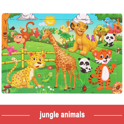 Logic Thinking Wooden Puzzle Game – Animal and Vehicle Cartoon Educational Toy for Kids