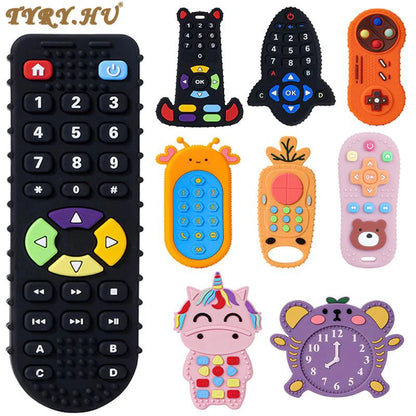 TYRY.HU 1Pc Baby Silicone Teether - Remote Control Shape, Rodent Gum Pain Relief, Sensory Educational Teething Toy for Kids