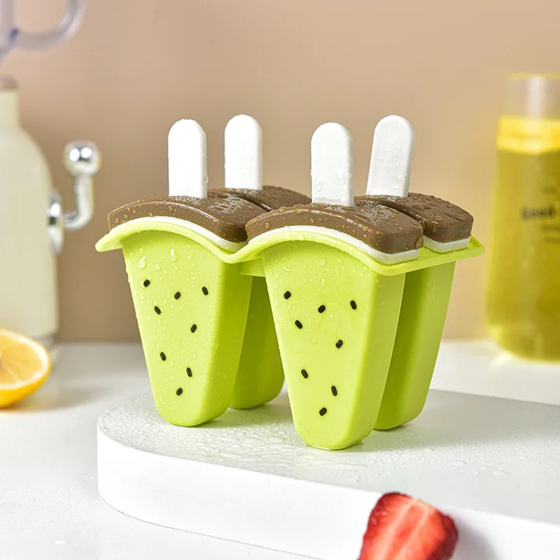 Silicone Popsicle Mold 4 or 6 Grid With Cover Fruit Shape