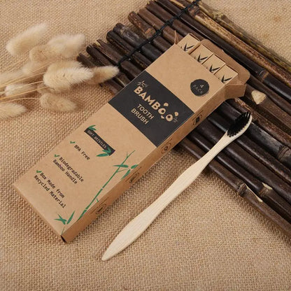 4PCS Charcoal Bamboo Toothbrushes - Extra Soft Natural Bristles for Adults & Kids, Zero Waste Biodegradable Toothbrush