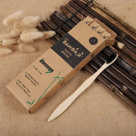 4PCS Charcoal Bamboo Toothbrushes - Extra Soft Natural Bristles for Adults & Kids, Zero Waste Biodegradable Toothbrush