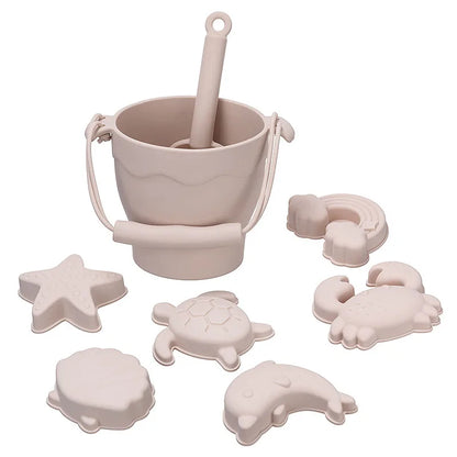 TYRY.HU 8Pcs Children’s Silicone Beach Toy Set With Bucket & Six Accessories — Outdoor Sand Play