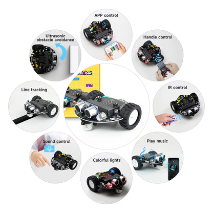 Yahboom Microbit Car, Programmable Coding Robotics for Microbit V2/V1, STEM Education Toy with Battery, CE RoHS Certified