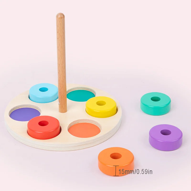 Early Education Wooden Rainbow Ring Color Cognition Toy
