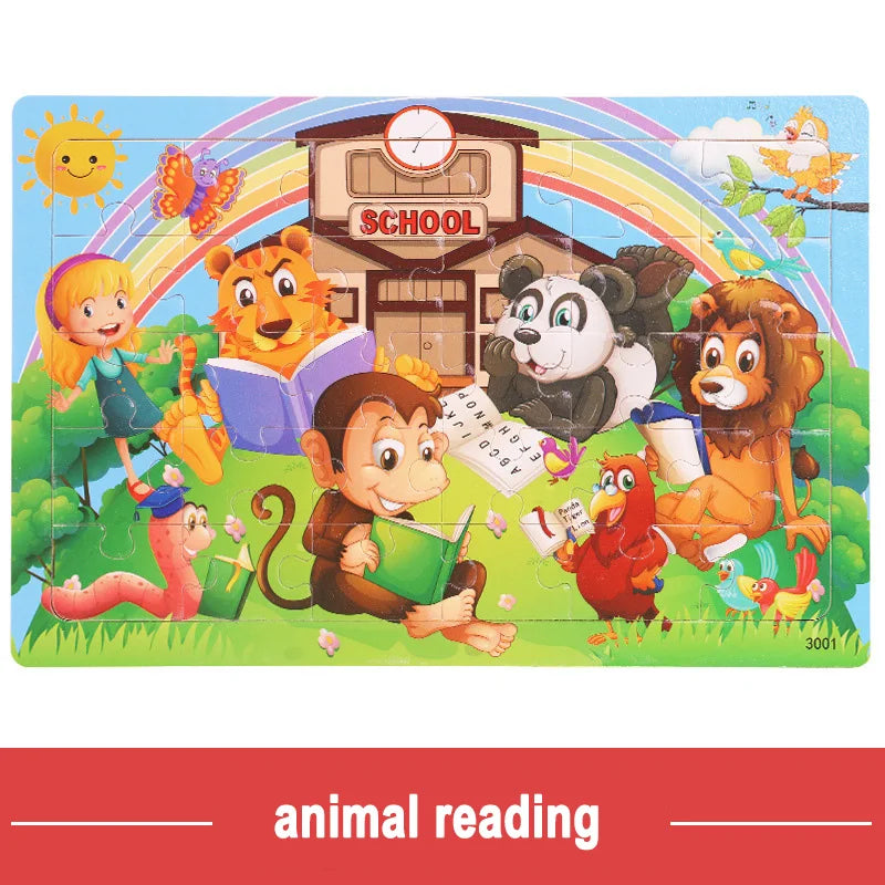Logic Thinking Wooden Puzzle Game – Animal and Vehicle Cartoon Educational Toy for Kids