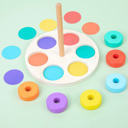 Early Education Wooden Rainbow Ring Color Cognition Toy
