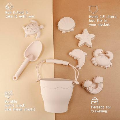 TYRY.HU 8Pcs Children’s Silicone Beach Toy Set With Bucket & Six Accessories — Outdoor Sand Play