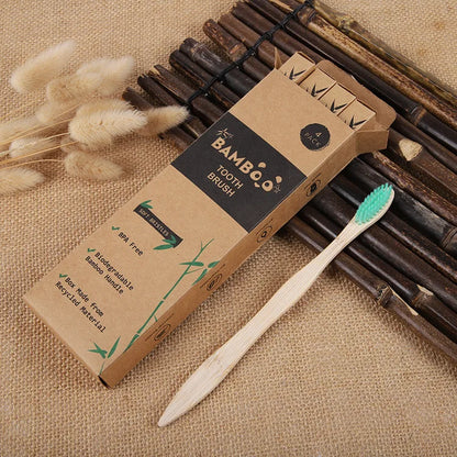 4PCS Charcoal Bamboo Toothbrushes - Extra Soft Natural Bristles for Adults & Kids, Zero Waste Biodegradable Toothbrush