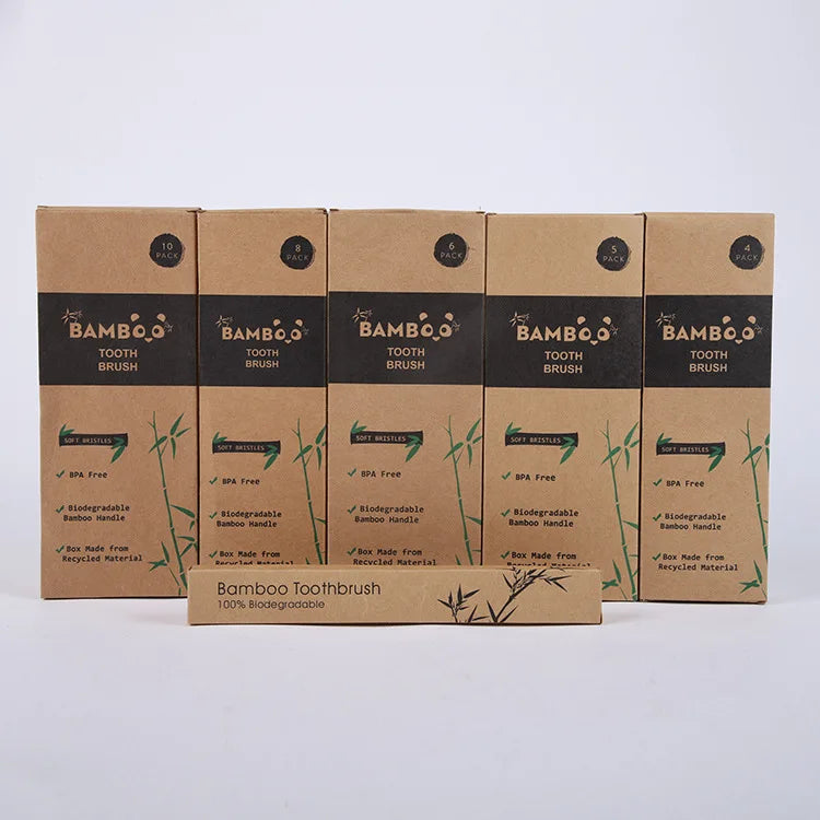 4PCS Charcoal Bamboo Toothbrushes - Extra Soft Natural Bristles for Adults & Kids, Zero Waste Biodegradable Toothbrush