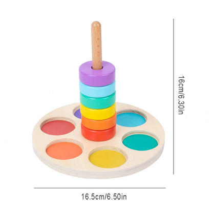 Early Education Wooden Rainbow Ring Color Cognition Toy