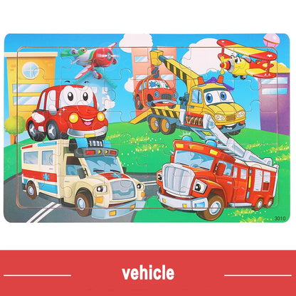 Logic Thinking Wooden Puzzle Game – Animal and Vehicle Cartoon Educational Toy for Kids