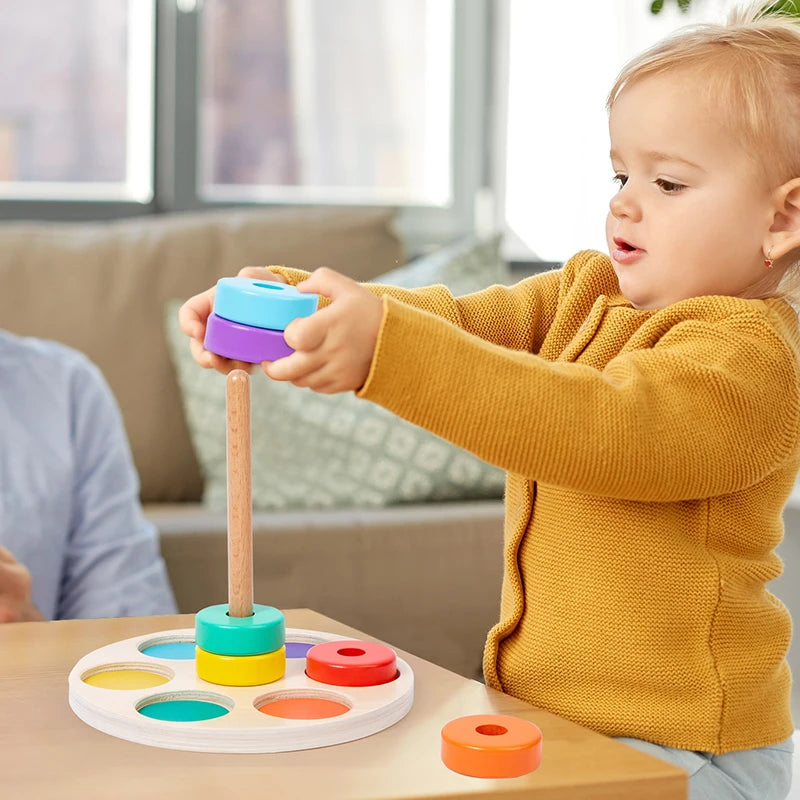 Early Education Wooden Rainbow Ring Color Cognition Toy