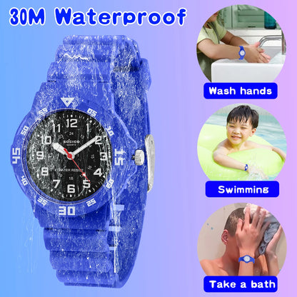 SOCICO Children’s Analog Watch for Girls and Boys Soft Strap Waterproof Easy-to-Read Learn Time Wristwatch Gift