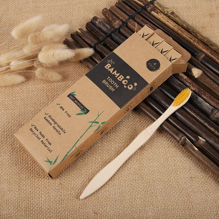 4PCS Charcoal Bamboo Toothbrushes - Extra Soft Natural Bristles for Adults & Kids, Zero Waste Biodegradable Toothbrush