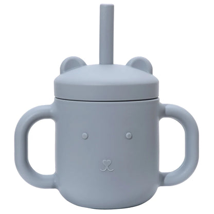 Cartoon Bear Baby Drinking Cup with Double Handles, Straw Feeding Cup, BPA-Free Soft Silicone Learn to Drink Cup, Newborn Accessories