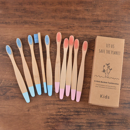Children's Bamboo Toothbrushes, 10Pcs Soft Bristles, Eco-Friendly Biodegradable Wooden Handle, Teeth Whitening Brush