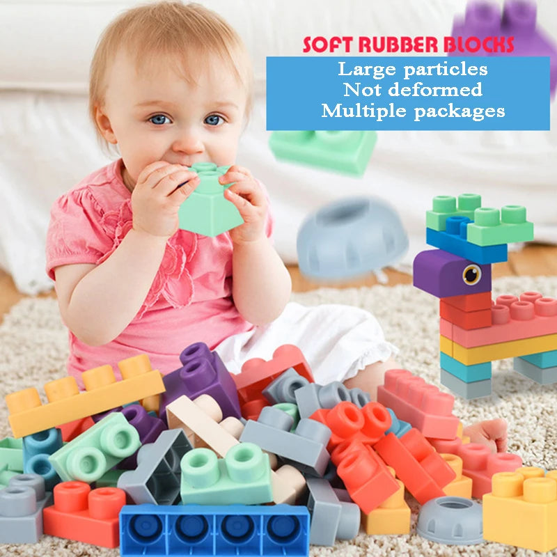 Baby Soft Plastic 3D Building Blocks – Large Rubber Particle Bricks, Early Education Toy for Toddlers, Gift for Babies