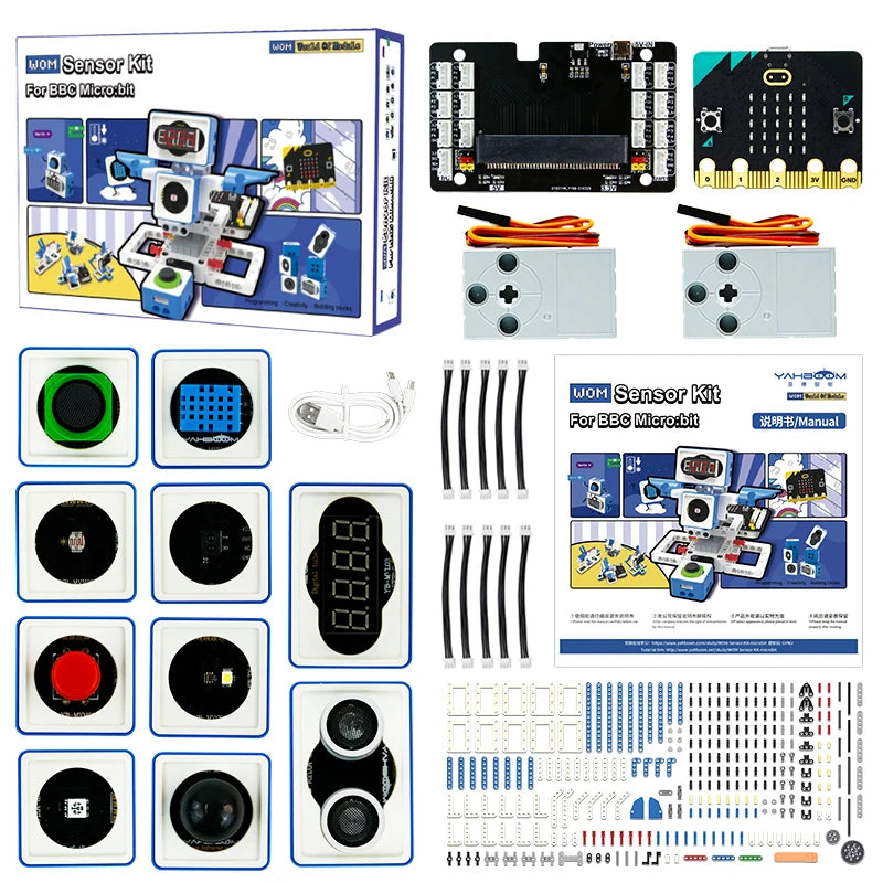 Yahboom 21-in-1 Microbit V2 Robotics Kit, DIY Electronic Sensor Kit, Programmable Toy for Kids, Supports MakeCode & Python Programming