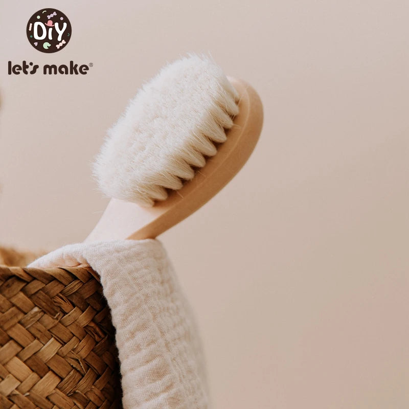 Baby Care Hair Brush for Kids - Girl Bath & Shower - Pure Natural Wool Wooden Comb & Hairbrush - Infant Newborn Massager