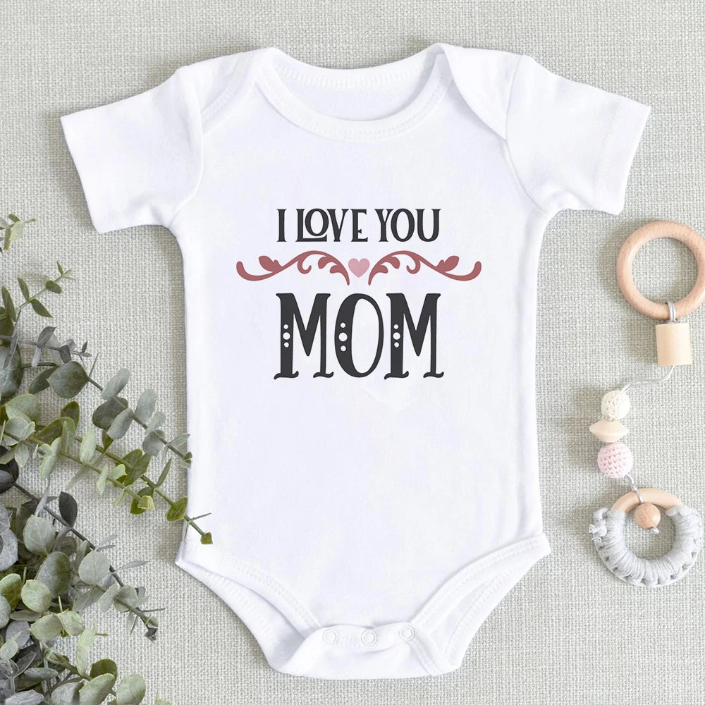 “I Love You Mom” – Aesthetic Newborn Baby Bodysuit, Soft & Comfy Toddler Jumpsuit for Boys & Girls, Casual Home Outfit