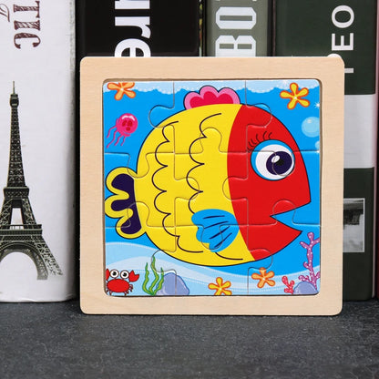11x11cm (4.33x4.33in) Kids Wooden Puzzle – Cartoon Animal Traffic Tangram Educational Toy