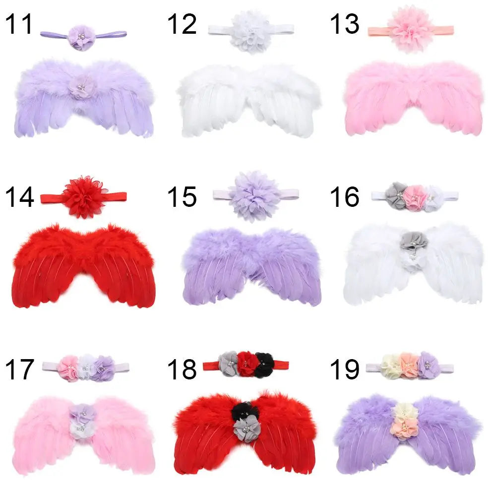 2pcs/Set Cute Newborn Angel Feather Wings & Baby Girl Rose Flower Headband Hair Accessories for Infant Photography Props