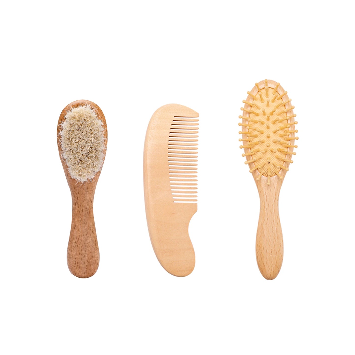 Baby Care Hair Brush for Kids - Girl Bath & Shower - Pure Natural Wool Wooden Comb & Hairbrush - Infant Newborn Massager