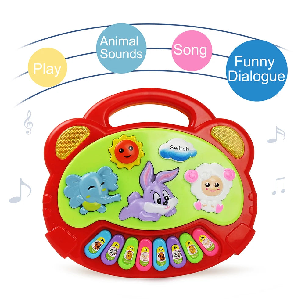 Kids Cartoon Piano Keyboard Game with Animal Sounds and Flashing Lights - Musical Instrument Educational Toy for Babies and Toddlers