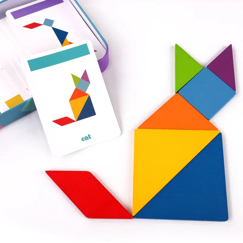 3D Wooden Animal Jigsaw Puzzle – Colorful Tangram Montessori Toy for Kids