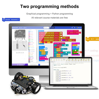 Yahboom Microbit Car, Programmable Coding Robotics for Microbit V2/V1, STEM Education Toy with Battery, CE RoHS Certified