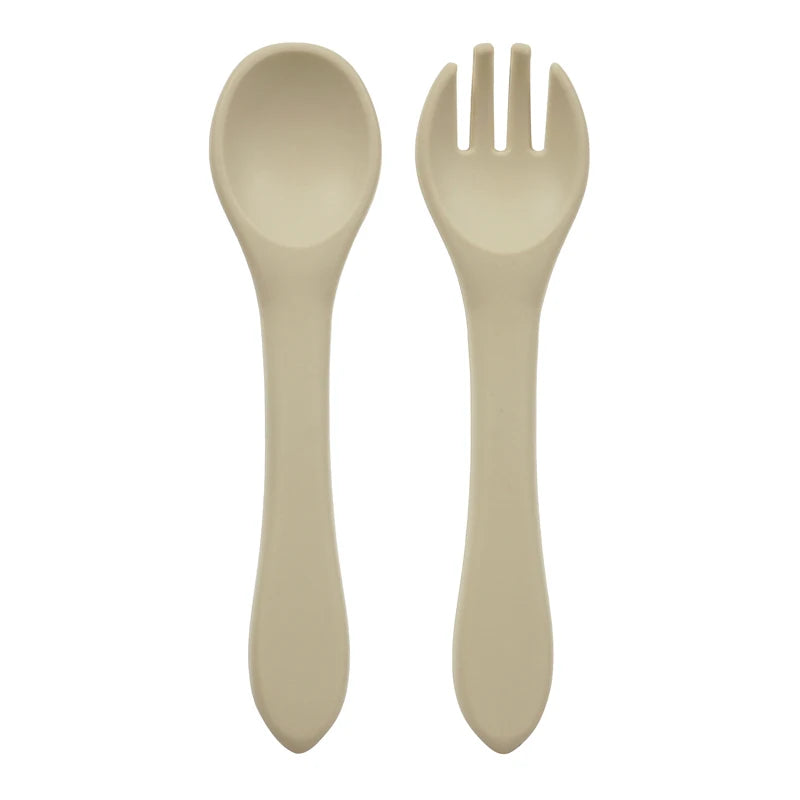 BPA-Free Soft Silicone Baby Spoon Set - Auxiliary Food Utensils for Toddler, Bendable Fork & Training Spoon, Children’s Tableware