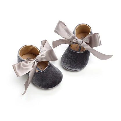 KIDSUN Baby Shoes – Girls Princess Shoes, Non-Slip Flat Soft-Sole Cotton Rubber First Walkers with Cute Bow-Knot for Newborns