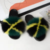 Trendy Women’s Plush Fox Fur Slide Sandals – Soft Fluffy Indoor/Outdoor Slippers with EVA Non-Slip Sole for All-Day Comfort