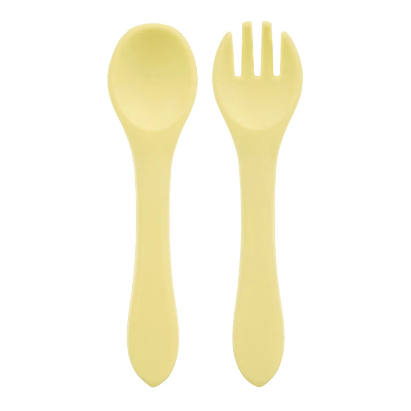 Feeding Wooden Handle Silicone Spoon for Baby – Training Utensils for Solid Foods – Kids' Manipulative Ability Development – Safe and Durable Children's Tableware