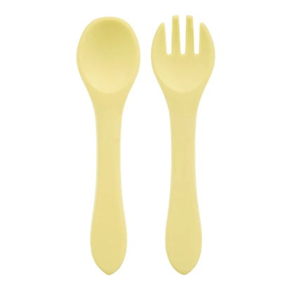 Feeding Wooden Handle Silicone Spoon for Baby – Training Utensils for Solid Foods – Kids' Manipulative Ability Development – Safe and Durable Children's Tableware