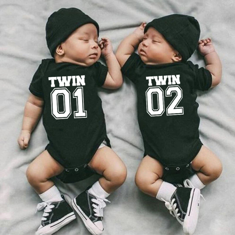 Matching Twin Baby Bodysuits – Cotton Onesies for Boys & Girls | Newborn Twin Outfits | Summer Romper Gift for Twins