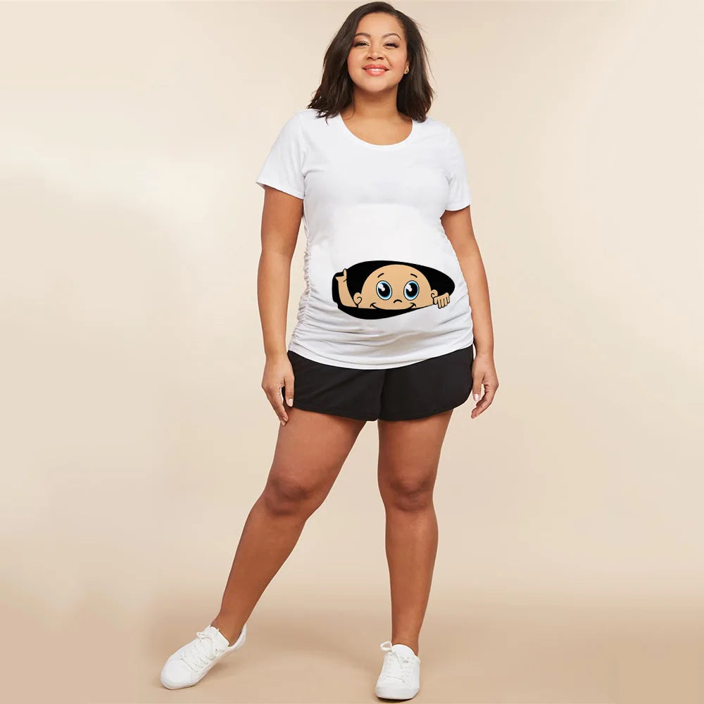 Summer Funny Cartoon Print Pregnancy T-Shirt | Maternity Tops | Plus-Size Short Sleeve for Pregnant Women | Hot Sale