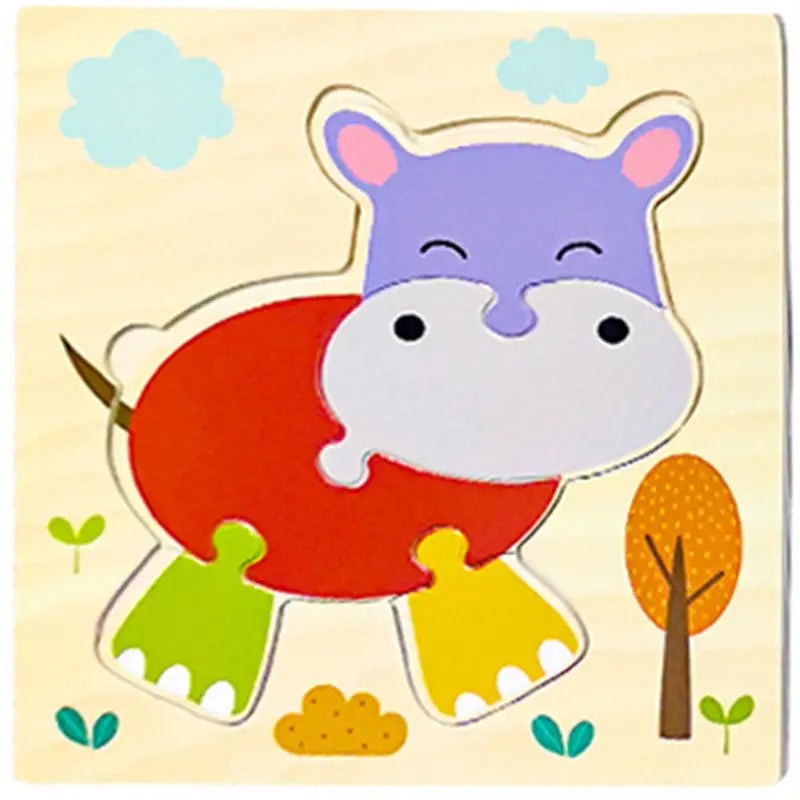 Baby Wooden 3D Puzzle – Tangram Shapes Educational Cartoon Animal Toy for Kids