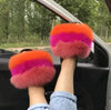 Trendy Women’s Plush Fox Fur Slide Sandals – Soft Fluffy Indoor/Outdoor Slippers with EVA Non-Slip Sole for All-Day Comfort