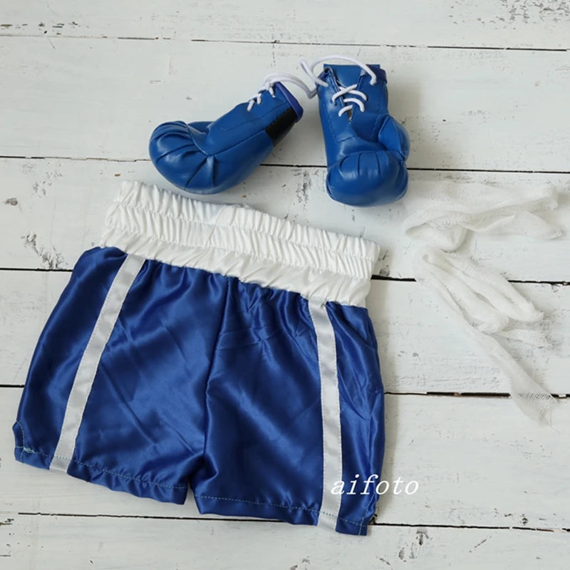 Baby Boxer Red Robe & Pants Set – Sanda Free Fight Boxing Glove Shorts for Newborn Photography Props & Infant Photo Accessories