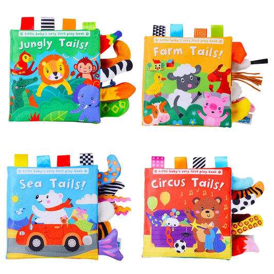 New Baby Toys - Cartoon Animals Tail Cloth Book, Educational Ringed Paper Cloth Book, Enlightenment Toy for Babies 0-12 Months