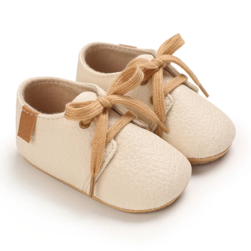 HAIZHIW Newborn Baby Boy & Girl Leather Shoes – Infant First Walkers, Non-Slip Rubber Toddler Retro Shoes (0-18M)