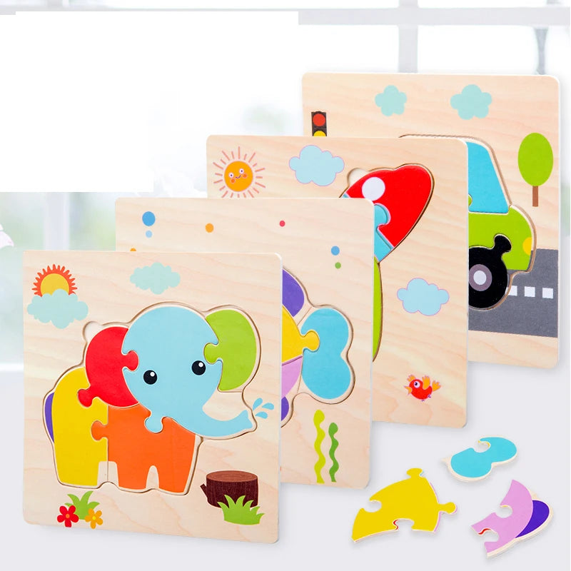 Baby Wooden 3D Puzzle – Tangram Shapes Educational Cartoon Animal Toy for Kids