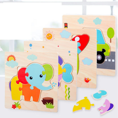 Baby Wooden 3D Puzzle – Tangram Shapes Educational Cartoon Animal Toy for Kids