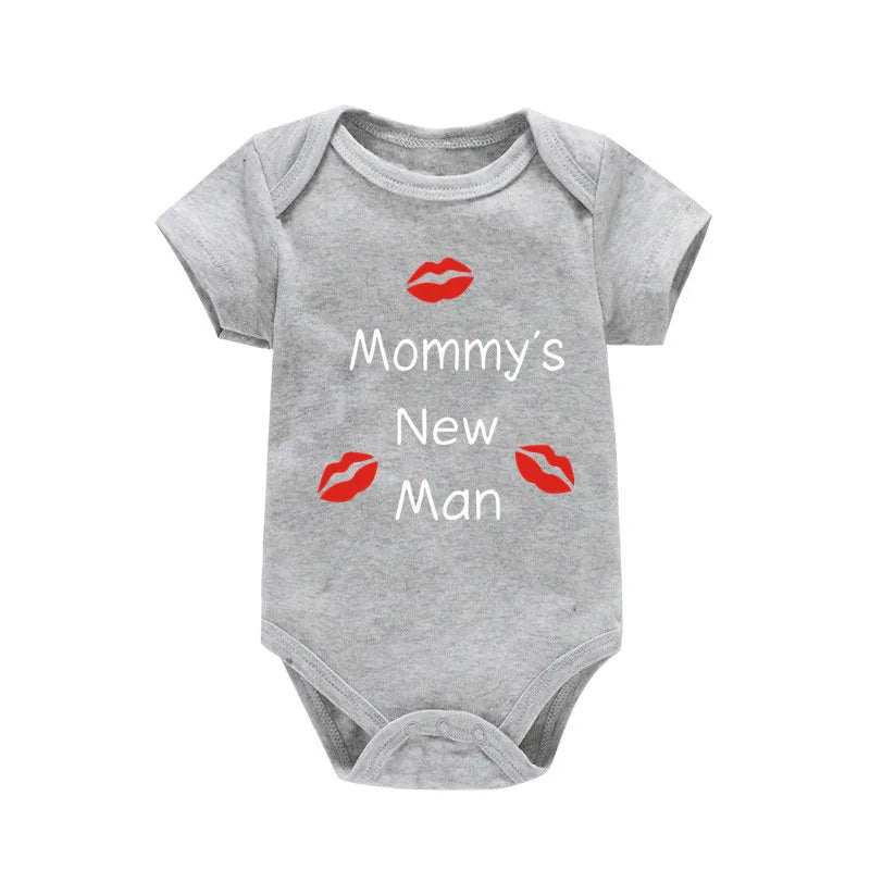 Newborn Baby Boy Romper – Short Sleeve 100% Cotton Bodysuit – "Mommy's New Man" Design – Black